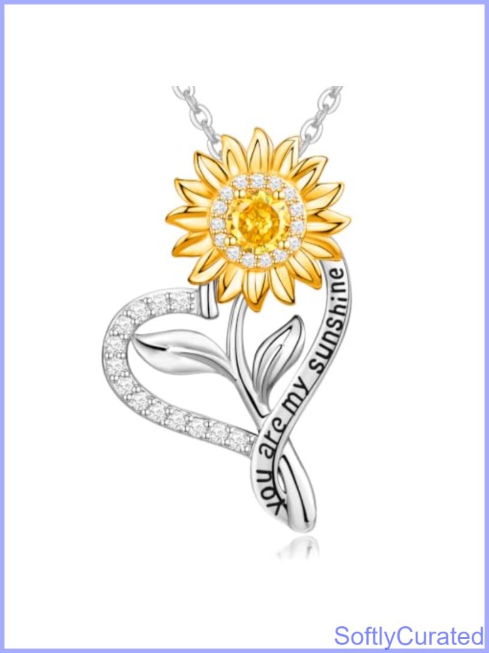 18K Gold Plated Sterling Silver Sunflower Pendant Necklace You Are My Sunshine
